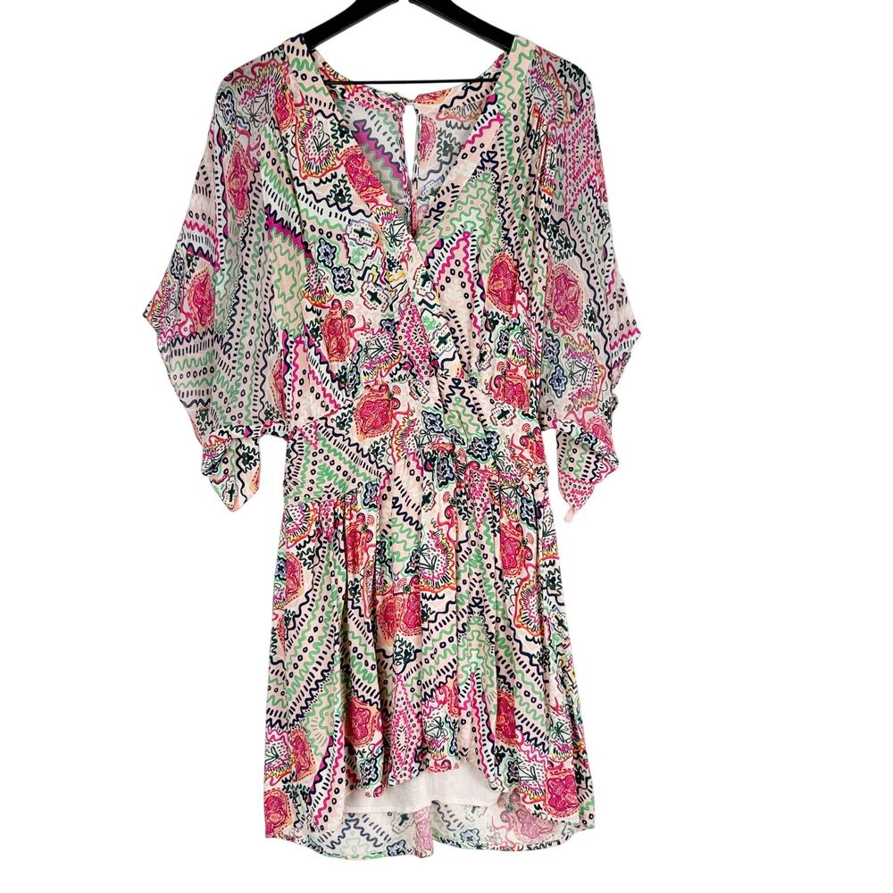 Maeve Anthropologie Siya Kimono Dress Paisley Mini VNeck Pink - 8 US
